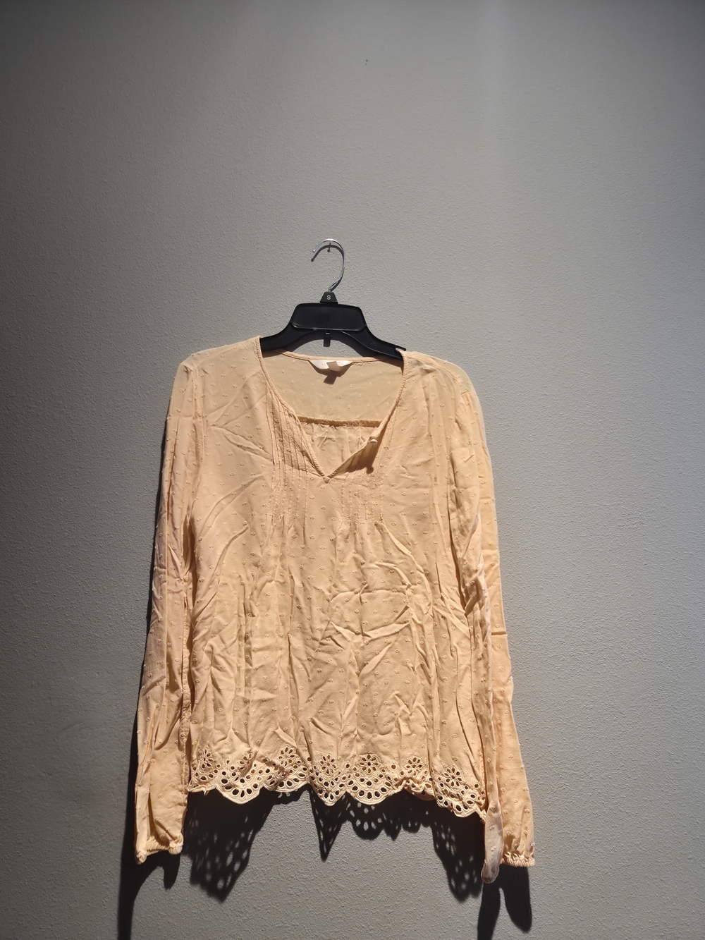 LC Lauren Conrad Peach Eyelet-Hem Long Sleeve Blouse